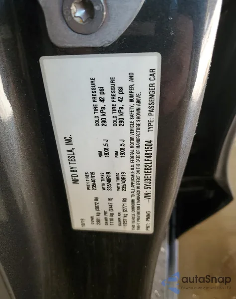 2020 Tesla Model 3 from USA, damaged, VIN 5YJ3E1EB2LF481504